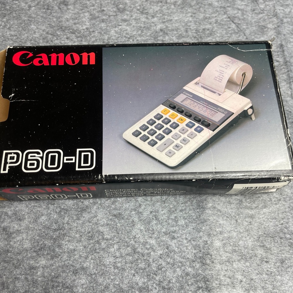Canon P60-D Vintage‎ Electronic Printing Calculator Gray White Japan with Box